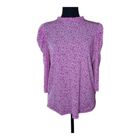 Adrianna Papell Pink Floral Top Women's Size Small High Neck 3/4 Sleeve Stretch - Picture 3 of 11